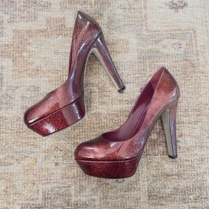 Sergio Rossi burgundy patent leather round toe  platforms